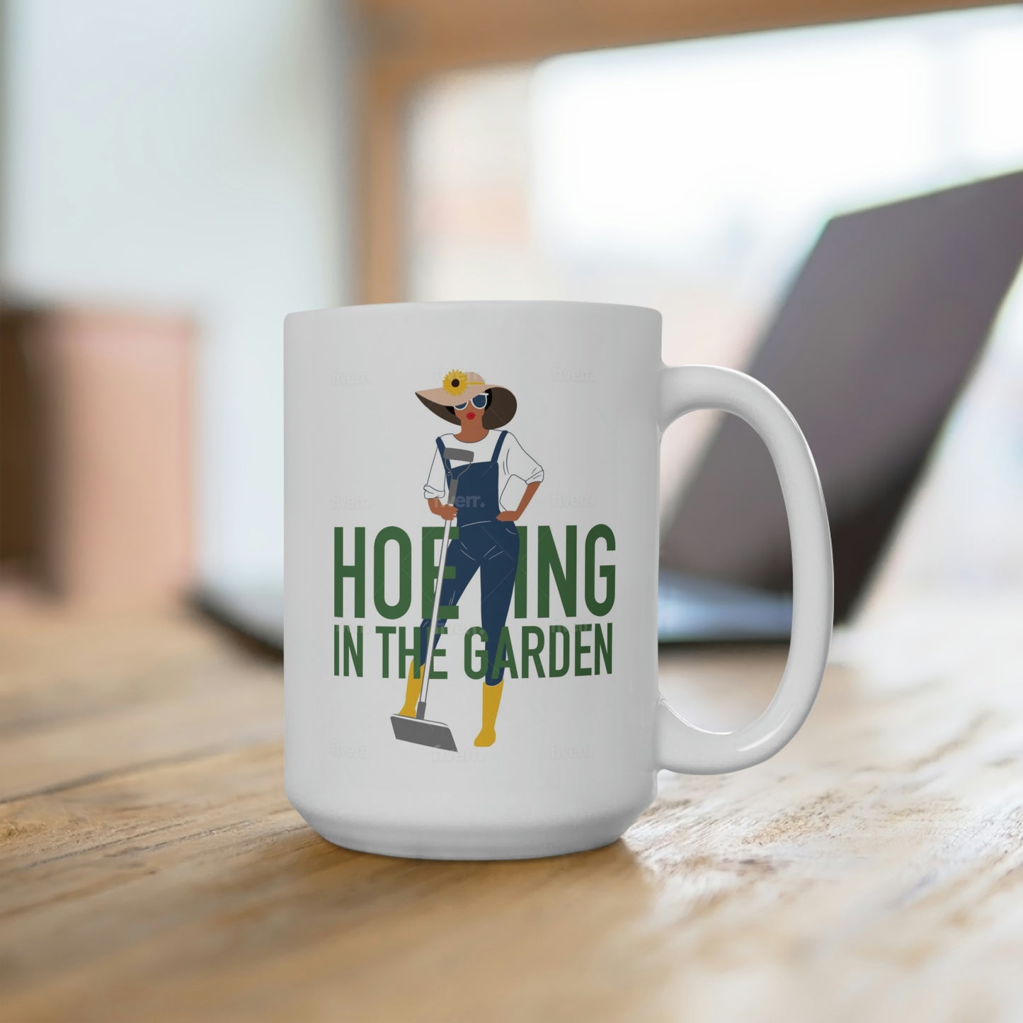 HOEING IN THE GARDEN (2) -DEEPER COMPLEXION- 15OZ. COFFEE MUG - Horticultural Delights